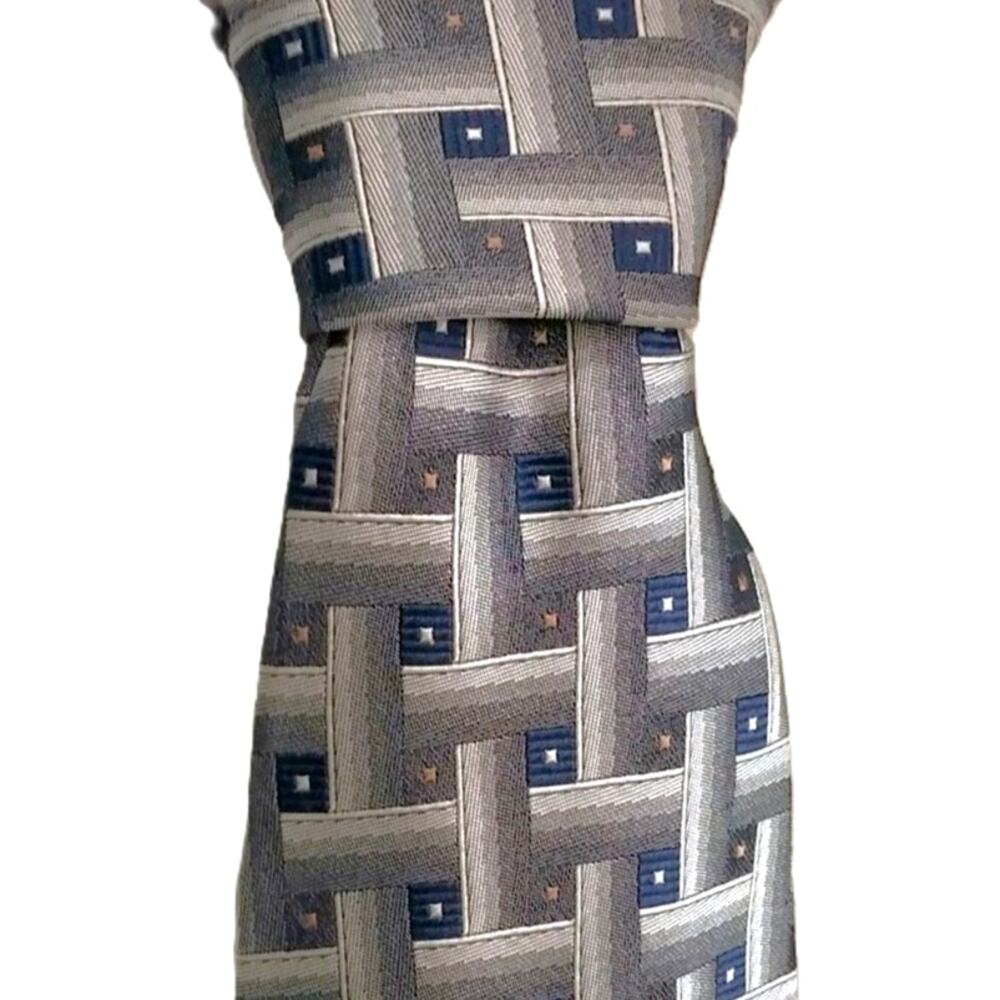 Vintage Valerio Garati Silk Tie Mens Geometric Woven Neutral Pattern Classic